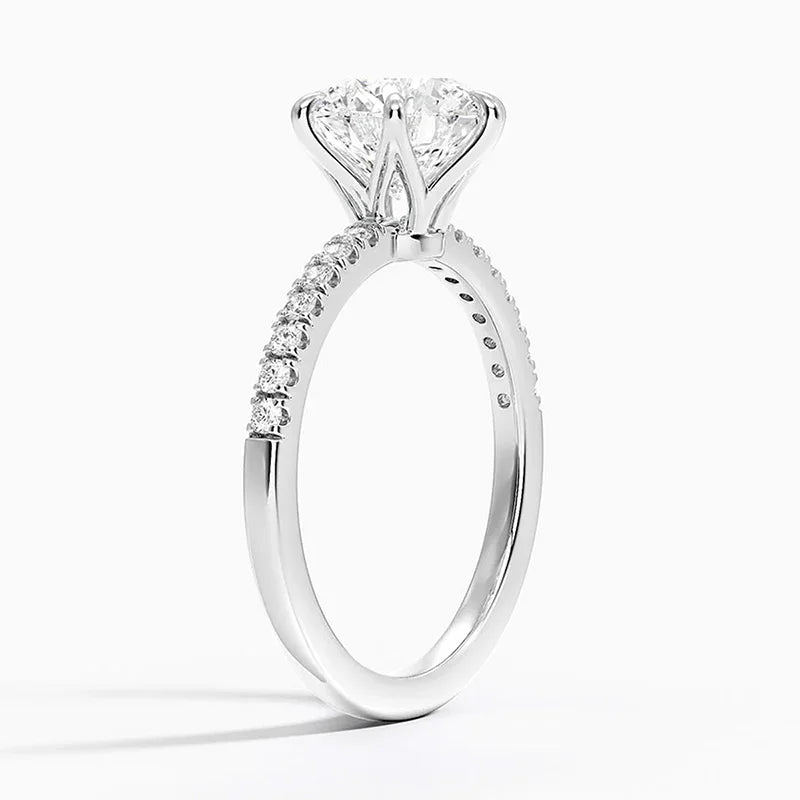 Classic Six-Prong Lab Diamond Ring PT950/14K/18K White Gold Side Stone Genuine Diamond Ring for Wedding