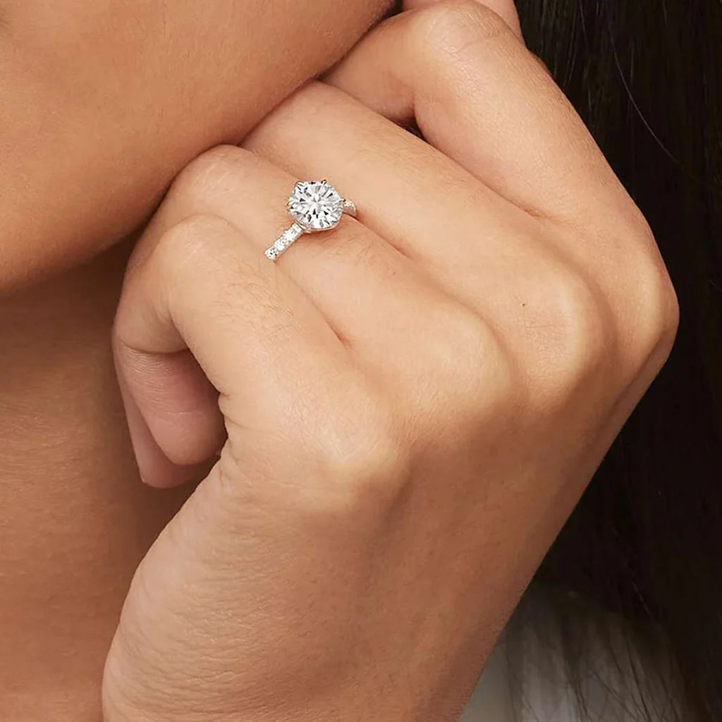 Classic Six-Prong Lab Diamond Ring PT950/14K/18K White Gold Side Stone Genuine Diamond Ring for Wedding